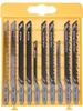A set of jigsaw blades in a yellow plastic case. Náhled obrázku produktu
