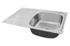 A stainless steel kitchen sink with a drainboard, shown from a diagonal angle against a white background. Produktbild-Vorschau