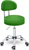 A green rolling stool with a backrest on a white background. Produktbild-Vorschau