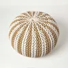 HOMESCAPES Runder Pouf, leinen-weiß, 35 x 40 cm Produktbild-Vorschau 3