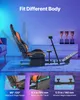 A racing simulator cockpit with a gaming chair and adjustable features, set in a room with blue lighting. Podgląd zdjęcia produktu