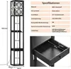 A floor lamp with shelves and a drawer, shown with dimensions and specifications. Podgląd zdjęcia produktu