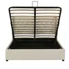 The image shows the back of an open bed frame with a hydraulic lift mechanism and wooden slats. Produktbild-Vorschau