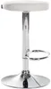 A white bar stool with a chrome base and stem. Podgląd zdjęcia produktu