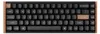 A top-down view of a mechanical keyboard with a wooden frame. Produktbild-Vorschau