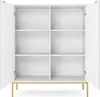 An empty white cabinet with open doors and gold legs. Produktbild-Vorschau