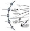 A set of polished stainless steel cutlery is displayed with labels indicating the quantity of each item. Produktbild-Vorschau