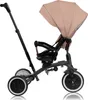 A studio shot of a beige and black children's tricycle against a white background. Podgląd zdjęcia produktu