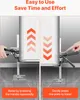 Two side-by-side images demonstrating how to use a lifting tool. The left image shows a hand operating a handle to raise an object, with orange arrows indicating upward movement. The right image shows a hand pressing a plate to lower the object, with orang Produktbild-Vorschau