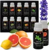 A collage of essential oil bottles, fruits, and lavender sprigs. Produktbild-Vorschau