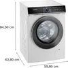 Siemens WG44B2040 iQ700, Waschmaschine, Frontlader, 9 kg, 1400 U/min. Schrägansicht geschlossen Maße Voir les images du produit