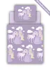 A flat lay of a children's bedding set with a princess and unicorn pattern on a light purple background. Produktbild-Vorschau
