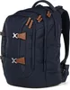 A navy blue backpack with brown leather accents is shown against a white background. Podgląd zdjęcia produktu