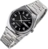 A close-up studio shot of a Casio watch with a black dial and silver metal band. Podgląd zdjęcia produktu