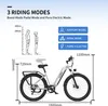 Diagram showing an e-bike with dimensions and riding modes. Produktbild-Vorschau