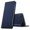 A dark blue flip case for a smartphone is shown in a studio setting against a white background. The case is partially open, revealing the phone inside. Náhľad obrázku produktu