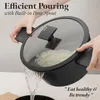 A person is pouring water from a pot with noodles into another container. Produktbild-Vorschau