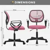 A size chart for a pink office chair, showing dimensions from different angles. Produktbild-Vorschau