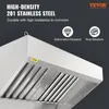 Close-up of a commercial kitchen range hood made of stainless steel, with text highlighting its features. Náhled obrázku produktu