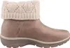 A side view of a taupe boot with a cream knitted cuff. Voir les images du produit