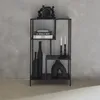 A black metal bookshelf with various decorative items on its shelves. Anteprima dell’immagine prodotto