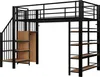 A loft bed with integrated shelving and a wardrobe. Voir les images du produit