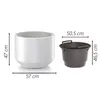 A white planter and a dark gray insert are shown with dimensions indicated by lines and text. Produktbild-Vorschau