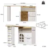 Diagrams showing the dimensions of a white and wood-colored cabinet with a pull-out table. Anteprima dell’immagine prodotto