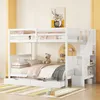 A white bunk bed with storage drawers and stairs in a child's bedroom. Anteprima dell’immagine prodotto