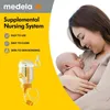 A mother holding her baby, with a product image and text on the left side. Produktbild-Vorschau