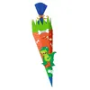 A cone-shaped school bag decorated with dinosaurs and bones, with the name 'Leon' on a bone. Produktbild-Vorschau