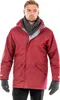 A man wearing a red parka jacket, gray scarf, and gray gloves. Produktbild-Vorschau
