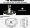 A diagram and image showing an electric honey extractor with its features and dimensions. Náhled obrázku produktu