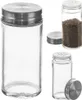 Three glass spice jars with metal lids, one filled with spices, against a white background. Náhled obrázku produktu