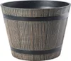 A dark brown planter pot with a wood grain texture and black bands. Náhľad obrázku produktu