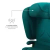 Close-up of a teal child car seat headrest with a diagram and text overlay. Produktbild-Vorschau
