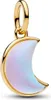 A close-up studio shot of a gold crescent moon charm with an iridescent, opalescent inlay. Podgląd zdjęcia produktu