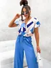 Damen Jumpsuit mit Wickeloberteil Overall  Look Blau/XL/42 Produktbild-Vorschau 2