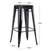 A black metal bar stool with dimensions indicated by measurement lines and text. Produktbild-Vorschau