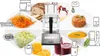 A collage of images showcasing various food preparations made with a Magimix food processor, including shredded carrots, diced cucumber, soup, tartare, ice cream, bread, and juice. Podgląd zdjęcia produktu