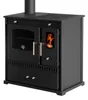 A black wood-burning stove with a glass-fronted oven and a stovetop. Anteprima dell’immagine prodotto