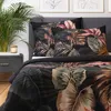 HOMLA Pościel FONCE z mikrofibry czarna w liście 160x200 cm Podgląd zdjęcia produktu 3