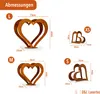 A diagram showing different sizes of metal heart decorations with dimensions labeled. Produktbild-Vorschau