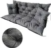 A grey tufted bench cushion set with two square pillows, presented against a white background. Podgląd zdjęcia produktu