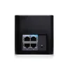 The back of a black Ubiquiti Networks airCube router is shown against a white background. The router has four Ethernet ports and a power port. Produktbild-Vorschau