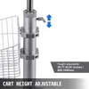 Close-up of the height adjustment mechanism of a medical cart, with a basket attached. Produktbild-Vorschau