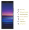 A smartphone screen protector with feature icons and text descriptions. Produktbild-Vorschau