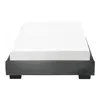A bed frame with a mattress on top, shown from the front. Produktbild-Vorschau