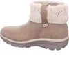 Side view of a taupe boot with a cream knitted cuff. Voir les images du produit