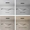 A collage of four images showing a modern LED pendant light in different lighting conditions. Produktbild-Vorschau